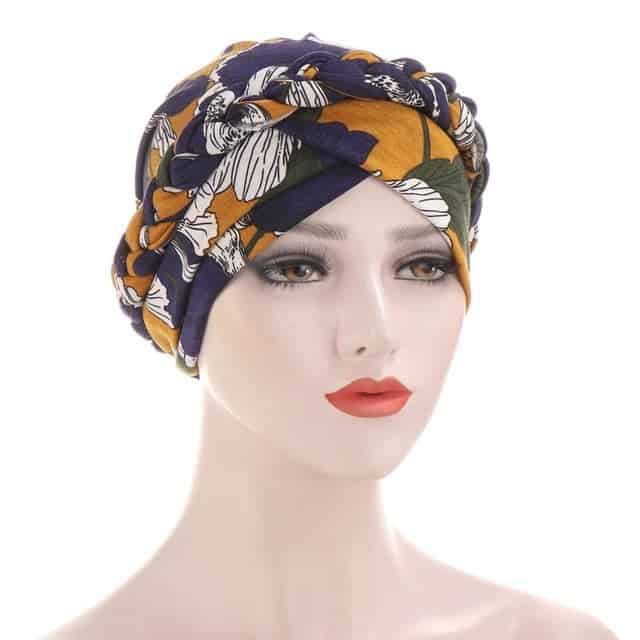 Moderní Dámský Turban Šátek Chemo Fialový Oranžový Vzorovaný