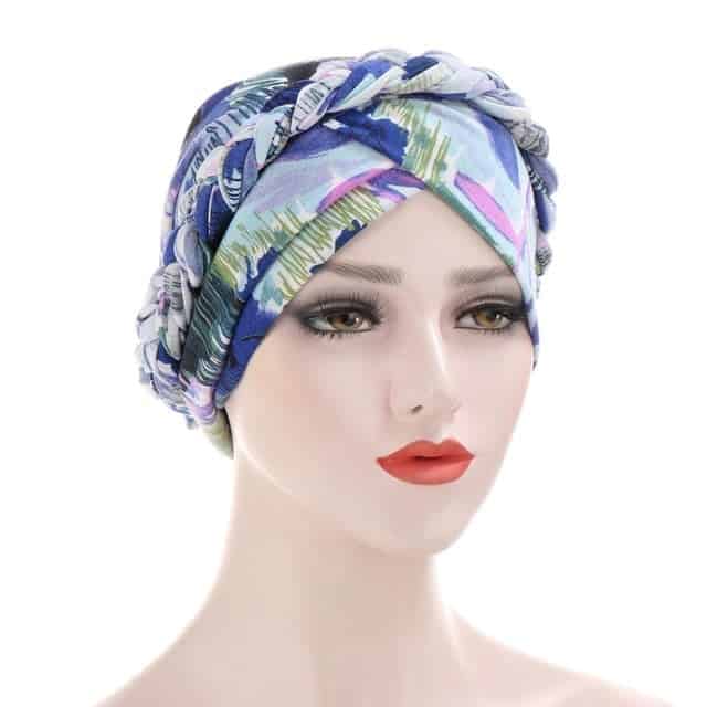 Diane Dámský Turban Chemo Šátek Moderní Modrý Vzorovaný
